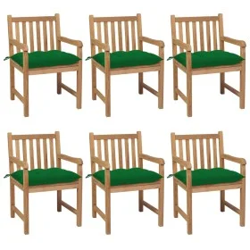 Sillas de jardín 6 uds madera maciza de teca cojines verde de vidaXL, Sillas de jardín - Ref: Foro24-3073051, Precio: 959,51 ...