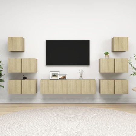 Set de muebles salón TV 8 pzas madera ingeniería roble Sonoma en Muebles TV | Comprar online en Foru.es