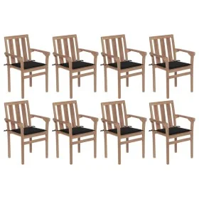 Sillas de jardín apilables 8 uds madera maciza teca con cojines de vidaXL, Sillas de jardín - Ref: Foro24-3073440, Precio: 1,...