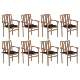 Sillas de jardín apilables 8 uds madera maciza teca con cojines de vidaXL, Sillas de jardín - Ref: Foro24-3073440, Precio: 1,...