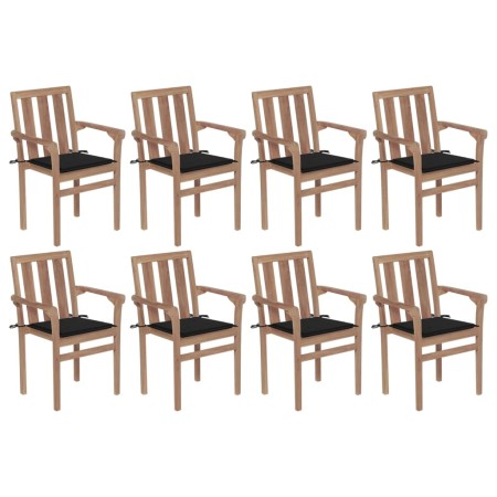 Sillas de jardín apilables 8 uds madera maciza teca con cojines de vidaXL, Sillas de jardín - Ref: Foro24-3073440, Precio: 1,...