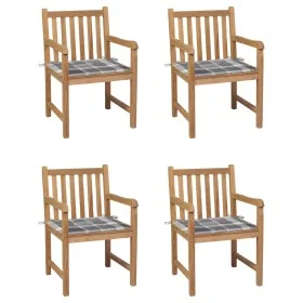 Garden chairs 4 units solid teak wood with gray checkered cushions by vidaXL, Garden chairs - Ref: Foro24-3073018, Price: 590...
