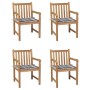 Sillas de jardín 4 uds madera maciza teca cojines cuadros gris de vidaXL, Sillas de jardín - Ref: Foro24-3073018, Precio: 618...
