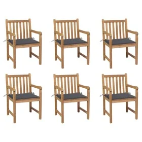 Sillas de jardín 6 uds madera maciza de teca cojines antracita de vidaXL, Sillas de jardín - Ref: Foro24-3073031, Precio: 874...