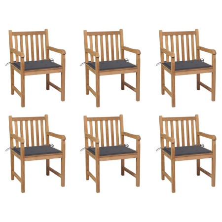 Sillas de jardín 6 uds madera maciza de teca cojines antracita de vidaXL, Sillas de jardín - Ref: Foro24-3073031, Precio: 920...