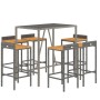 Mesa bar y taburetes jardín 7 pzas madera acacia ratán PE gris de vidaXL, Conjuntos de jardín - Ref: Foro24-3187679, Precio: ...