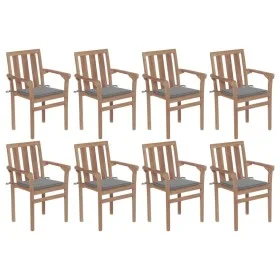 Sillas de jardín apilables 8 uds madera maciza teca con cojines de vidaXL, Sillas de jardín - Ref: Foro24-3073434, Precio: 1,...