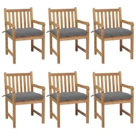 Garden chairs 6 pcs solid teak wood with gray cushions by vidaXL, Garden chairs - Ref: Foro24-3073047, Price: 960,35 €, Disco...