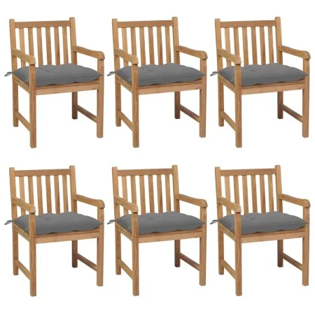 Garden chairs 6 pcs solid teak wood with gray cushions by vidaXL, Garden chairs - Ref: Foro24-3073047, Price: 960,35 €, Disco...