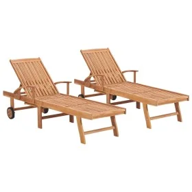 Tumbonas 2 unidades de madera maciza de teca de vidaXL, Tumbonas - Ref: Foro24-3073169, Precio: 548,81 €, Descuento: %