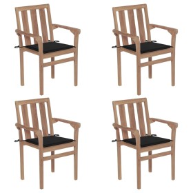 Sillas de jardín apilables 4 uds madera maciza teca con cojines de vidaXL, Sillas de jardín - Ref: Foro24-3073386, Precio: 51...