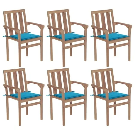 Stackable garden chairs 6 pcs solid teak wood with cushions by vidaXL, Garden chairs - Ref: Foro24-3073410, Price: 736,09 €, ...