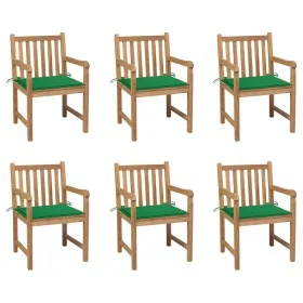 Sillas de jardín 6 uds madera maciza de teca cojines verde de vidaXL, Sillas de jardín - Ref: Foro24-3073036, Precio: 917,77 ...