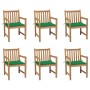 Sillas de jardín 6 uds madera maciza de teca cojines verde de vidaXL, Sillas de jardín - Ref: Foro24-3073036, Precio: 886,78 ...