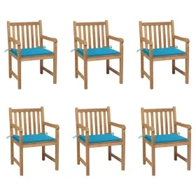 Sillas de jardín 6 uds madera maciza de teca cojines azul de vidaXL, Sillas de jardín - Ref: Foro24-3073035, Precio: 864,48 €...