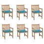 Sillas de jardín 6 uds madera maciza de teca cojines azul de vidaXL, Sillas de jardín - Ref: Foro24-3073035, Precio: 907,46 €...