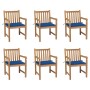 Sillas de jardín 6 uds madera maciza de teca cojines azul royal de vidaXL, Sillas de jardín - Ref: Foro24-3073041, Precio: 91...