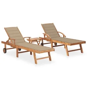 Sun loungers with table and cushion 2 units solid teak wood by vidaXL, Loungers - Ref: Foro24-3073174, Price: 601,71 €, Disco...