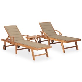 Tumbonas con mesa y cojín 2 unidades madera maciza de teca de vidaXL, Tumbonas - Ref: Foro24-3073174, Precio: 575,36 €, Descu...