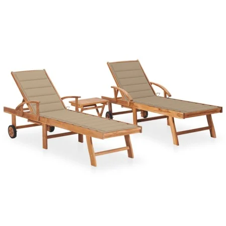 Sun loungers with table and cushion 2 units solid teak wood by vidaXL, Loungers - Ref: Foro24-3073174, Price: 601,71 €, Disco...