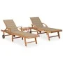 Sun loungers with table and cushion 2 units solid teak wood by vidaXL, Loungers - Ref: Foro24-3073174, Price: 601,71 €, Disco...