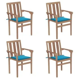 Stackable garden chairs 4 pcs solid teak wood with cushions by vidaXL, Garden chairs - Ref: Foro24-3073383, Price: 491,83 €, ...