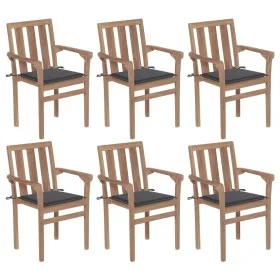 Sillas de jardín apilables 6 uds madera maciza teca con cojines de vidaXL, Sillas de jardín - Ref: Foro24-3073406, Precio: 77...