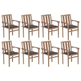 Sillas de jardín apilables 8 uds madera maciza teca con cojines de vidaXL, Sillas de jardín - Ref: Foro24-3073433, Precio: 1,...