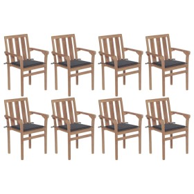 Sillas de jardín apilables 8 uds madera maciza teca con cojines de vidaXL, Sillas de jardín - Ref: Foro24-3073433, Precio: 1,...