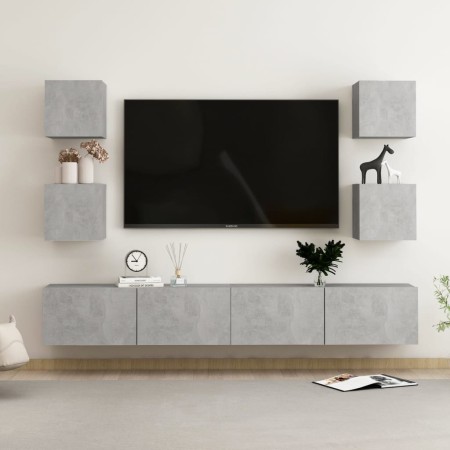 Set de muebles de TV 6 pzas madera contrachapada gris hormigón en Muebles TV | Comprar online en Foru.es