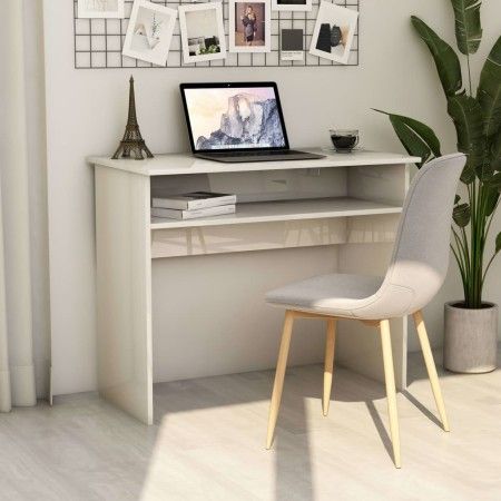 Escritorio de madera contrachapada blanco brillo 90x50x74 cm de vidaXL, Escritorios - Ref: Foro24-801176, Precio: 67,06 €, De...