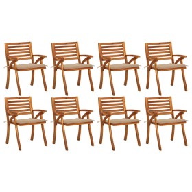 Sillas de jardín 8 uds madera maciza de teca con cojines de vidaXL, Sillas de jardín - Ref: Foro24-3075204, Precio: 771,67 €,...