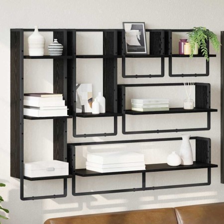 Conjunto de estantes de pared con estante 6 pcs Roble Negro en Estanterías | Comprar online en Foru.es