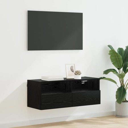 Mueble de TV Montado en la Pared Roble Negro 80 x 30 x 30 cm en Muebles TV | Comprar online en Foru.es