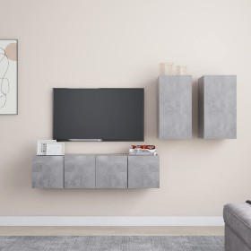 Set de muebles de salón 4 pzas madera ingeniería gris hormigón en Muebles TV | Comprar online en Foru.es