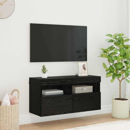 Mueble de TV Montado en la Pared Roble Negro 80 x 30 x 40 cm en Muebles TV | Comprar online en Foru.es