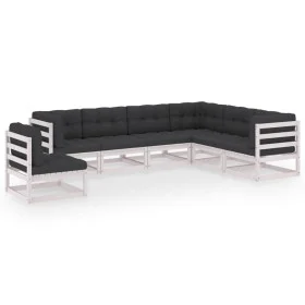Set muebles jardín 7 pzas con cojines madera maciza pino blanco de vidaXL, Conjuntos de jardín - Ref: Foro24-3076815, Precio:...