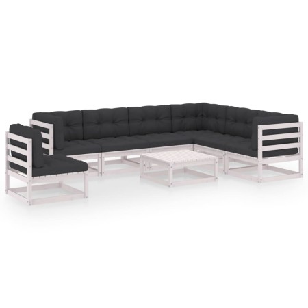 Set muebles jardín con cojines 8 pzas madera maciza pino blanco de vidaXL, Conjuntos de jardín - Ref: Foro24-3076820, Precio:...