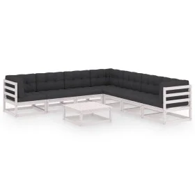Set muebles jardín con cojines 8 pzas madera maciza pino blanco de vidaXL, Conjuntos de jardín - Ref: Foro24-3076880, Precio:...