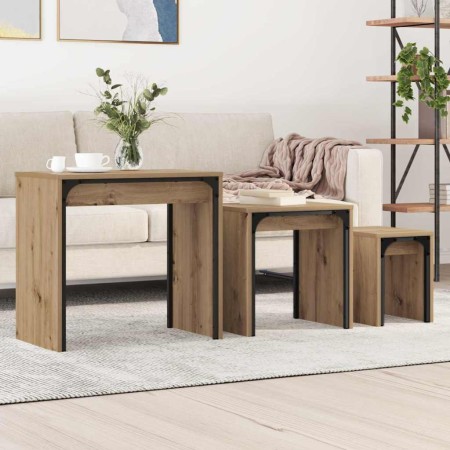 Mesa de Café 3 pcs Roble artesanal Madera de ingeniería en Mesas de centro | Comprar online en Foru.es