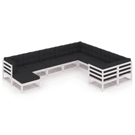 10-teiliges Gartenmöbel-Set mit Kissen aus weißem Kiefernholz von vidaXL, Gartensets - Ref: Foro24-3077075, Preis: 962,43 €, ...