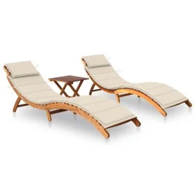 2 sun loungers with table and cushions made of solid acacia wood by vidaXL, Loungers - Ref: Foro24-3077378, Price: 365,11 €, ...