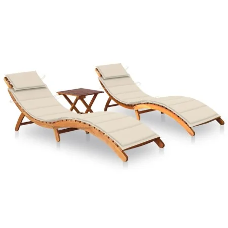2 sun loungers with table and cushions made of solid acacia wood by vidaXL, Loungers - Ref: Foro24-3077378, Price: 365,11 €, ...