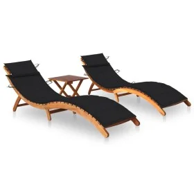 Tumbonas 2 unidades con mesa y cojines madera maciza de acacia de vidaXL, Tumbonas - Ref: Foro24-3077383, Precio: 358,86 €, D...