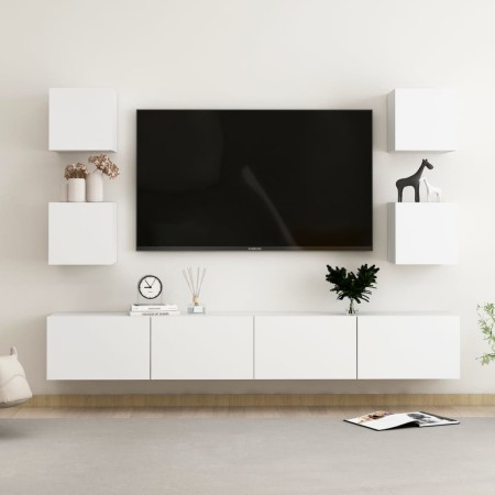 Set de muebles de salón TV 6 piezas madera de ingeniería blanco de vidaXL, Muebles TV - Ref: Foro24-3078663, Precio: 196,49 €...