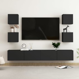 Set de muebles de salón TV 6 pzas madera de ingeniería negro de vidaXL, Muebles TV - Ref: Foro24-3078768, Precio: 219,76 €, D...