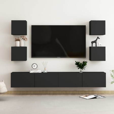 Set de muebles de salón TV 6 pzas madera de ingeniería negro de vidaXL, Muebles TV - Ref: Foro24-3078768, Precio: 219,76 €, D...
