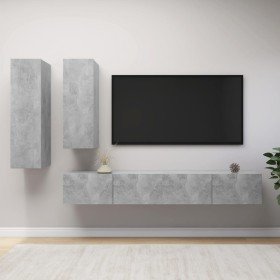 Set muebles de salón TV 4 pzas madera ingeniería gris hormigón en Muebles TV | Comprar online en Foru.es