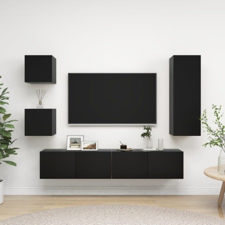 Set de muebles de TV 5 piezas madera contrachapada negro de vidaXL, Muebles TV - Ref: Foro24-3078801, Precio: 173,67 €, Descu...