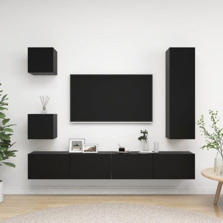 Set de muebles de salón TV 5 pzas madera de ingeniería negro de vidaXL, Muebles TV - Ref: Foro24-3078802, Precio: 231,11 €, D...